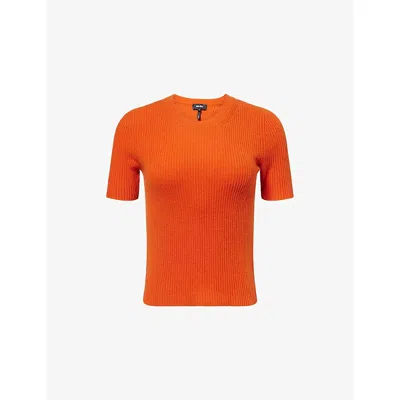 Me And Em And Em Womens Paprika Orange Slim-fit Ribbed Cashmere Top