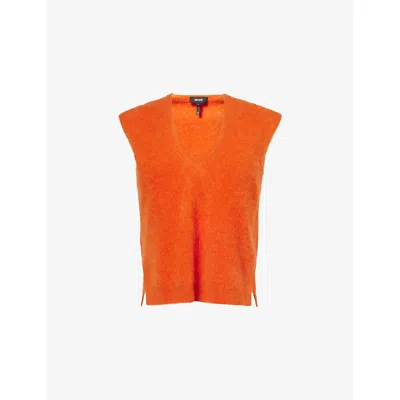 Me And Em And Em Womens Paprika Orange V-neck Brushed Cashmere Vest