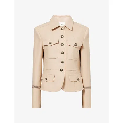 Me And Em And Em Womens Patch-pocket Wool-blend Military Jacket Pale Stone