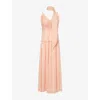 Me And Em And Em Womens Textured Sleeveless Silk Maxi Dress + Tie Peach Sorbet