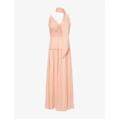 Me And Em And Em Womens Textured Sleeveless Silk Maxi Dress + Tie Peach Sorbet