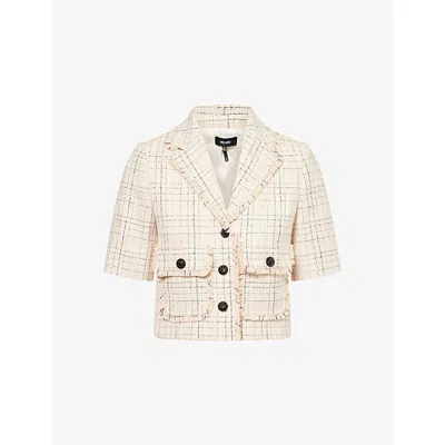 Me And Em And Em Womens Peach Sorbet Tweed Cropped Cotton-blend Jacket