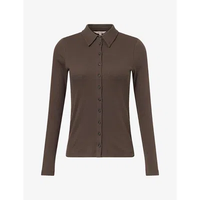 Me And Em And Em Womens Perfect Basic Rib Cotton-stretch Shirt Rich Olive Green In Brown