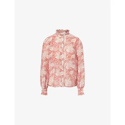 Me And Em And Em Womens Pink Multi Ruffle-collar Botanical-print Cotton And Silk-blend Shirt