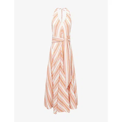 Me And Em And Em Womens Pink/multi Stripe Belted Cotton Maxi Beach Dress In Brown