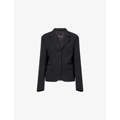 Me And Em And Em Womens Pinstripe Boxy-fit Wool-blend Blazer Black