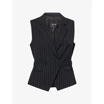 Me And Em And Em Womens Pinstripe Wrap-over Wool-blend Waistcoat Black