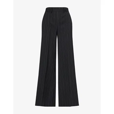 Me And Em And Em Womens Pinstripe-pattern Wide-leg Wool-blend Trousers Black