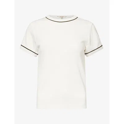 Me And Em And Em Womens Piped Round-neck Cotton And Modal T-shirt Soft White/rich Oliv