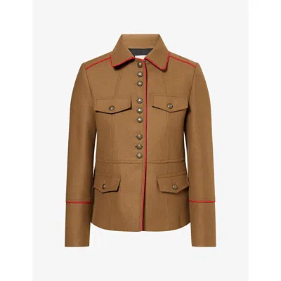 Me And Em And Em Womens Piped-trim Wool-blend Utility Jacket Golden Olive