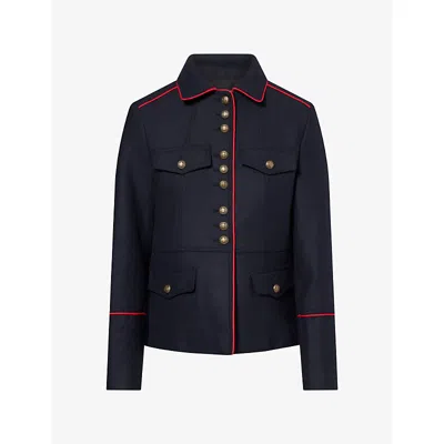 Me And Em And Em Womens Piped-trim Wool-blend Utility Jacket Navy