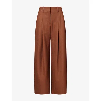 Me And Em And Em Womens Pleat Wide-leg Wool-blend Trousers Pecan Brown