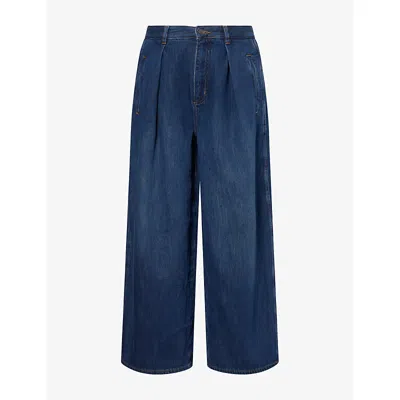 Me And Em And Em Womens Pleated Barrel-leg Denim Jeans Authentic Dark Wash In Blue