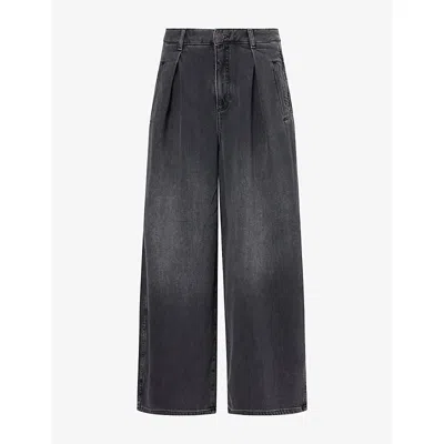 Me And Em And Em Womens Pleated Barrel-leg Denim Jeans Black Wash In Gray