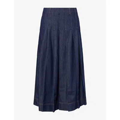 Me And Em And Em Womens Pleated Denim Maxi Skirt Dark Rinse Wash In Multi
