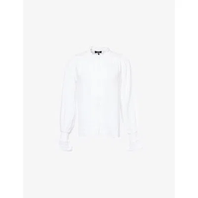 Me And Em And Em Womens Soft White Pleated Long-sleeve Cotton Blouse