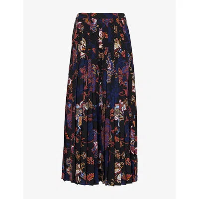 Me And Em And Em Womens Pleated Paisley-print Crepe Maxi Skirt Black Multi