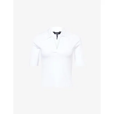 Me And Em And Em Womens Bright White Polo-collar Short-sleeve Stretch-cotton Top