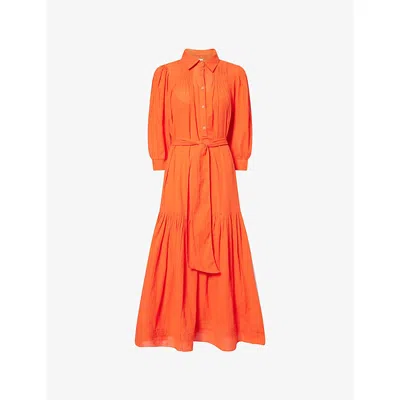 Me And Em And Em Womens Poppy Orange 2-in-1 Swing Textured Cotton Dress