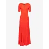 Me And Em And Em Womens Poppy Red Pleated Short-sleeves Knitted Maxi Dress In Red