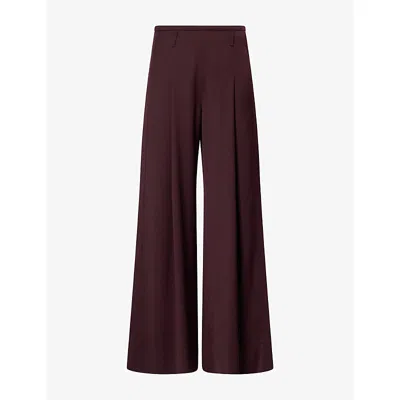 Me And Em And Em Womens Port Brown Pleated Wide-leg Wool-blend Trousers