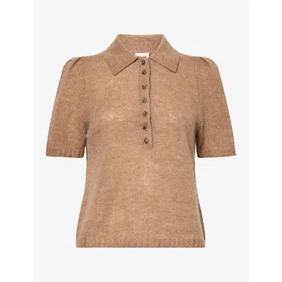 Me And Em And Em Womens Pouf-sleeve Knitted Merino Cashmere Silk Top Camel In Brown