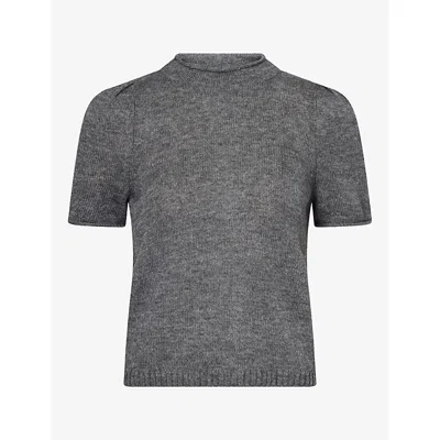 Me And Em And Em Womens Pouf-sleeve Merino Wool And Cashmere-blend Top Mid Grey Melange
