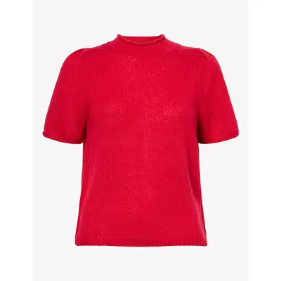 Me And Em And Em Womens Pouf-sleeve Wool And Cashmere Blend Knit Top Scarlet Red Xs