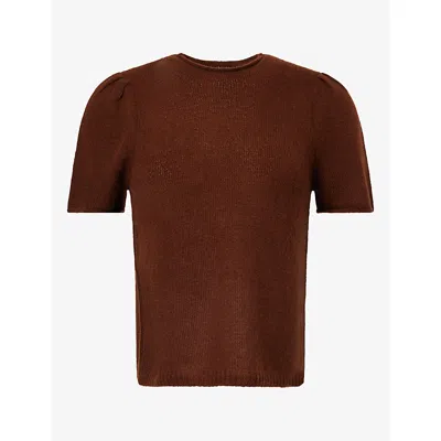 Me And Em And Em Womens Pouf-sleeve Wool And Cashmere Blend Top Pecan Brown