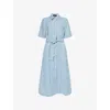 Me And Em Womens  Utility Striped Woven Midi Belt In Provence Blue Cream