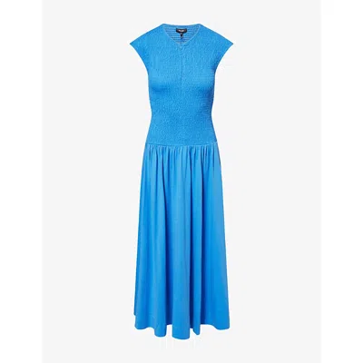 Me And Em Womens  Slub Smock Bodice Cotton-jersey Maxi Dress In Provence Blue