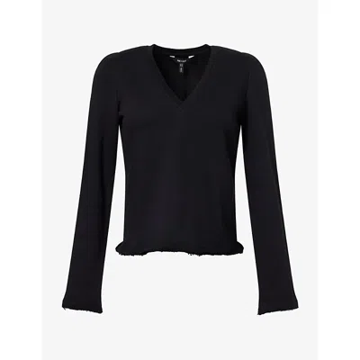 Me And Em And Em Womens Raw-edge V-neck Cotton-blend Sweatshirt Black