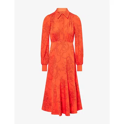 Me And Em And Em Womens Red/caramel Pearl Bouquet-print Woven Midi Dress In Multi