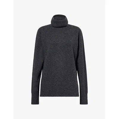 Me And Em And Em Womens Relaxed Boyfriend Detachable Snood Cashmere Jumper Charcoal Melange Xs