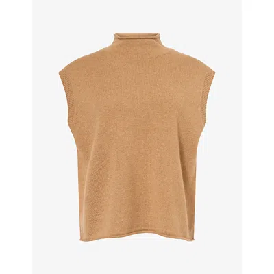 Me And Em And Em Womens Relaxed High-neck Cashmere Vest Dark Camel Melange