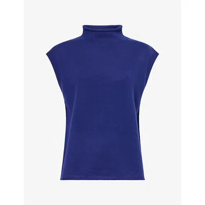 Me And Em And Em Womens Relaxed High-neck Cashmere Vest Jewel Blue