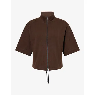 Me And Em And Em Womens Relaxed Zip-up Cotton-blend Top Black/chocolate