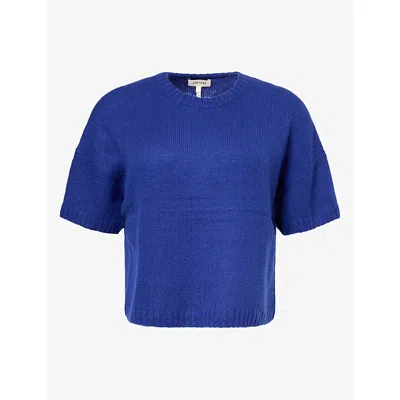Me And Em And Em Womens Relaxed-fit Cropped Wool-blend Jumper Bright Jewel Blue