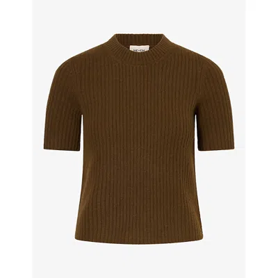 Me And Em And Em Womens Rib Straight Merino Wool Knit T-shirt Bronzed Brown Xs