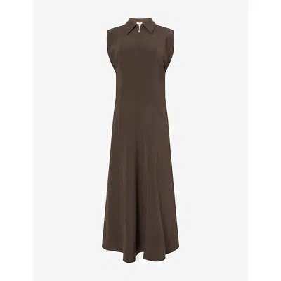 Me And Em And Em Womens Rich Olive Green Collared Crepe Maxi Dress