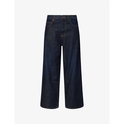 Me And Em And Em Womens Rinse Wash Straight-leg Cropped Relaxed Denim Jeans In Blue