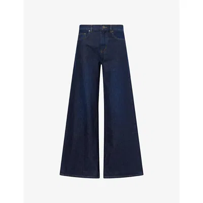 Me And Em And Em Womens Rinse Wash Wide-leg Contrast-stitch Denim Jeans In Blue