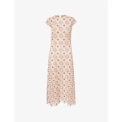 Me And Em And Em Womens Rosewood/cream Crotchet Lace Cotton-blend Maxi Dress In Multi