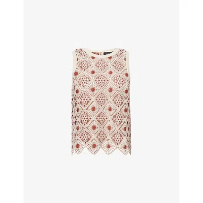 Me And Em And Em Womens Rosewood/cream Crotchet-lace Sleeveless Woven Cami Top In Neutral