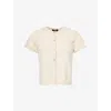 Me And Em And Em Womens Oatmeal Melange Round-neck Buttoned Knitted T-shirt In Brown
