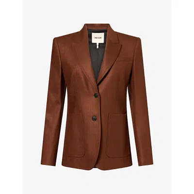 Me And Em And Em Womens Sharp Contour Single-breasted Woven Blazer Pecan Brown