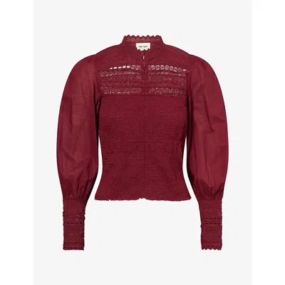 Me And Em And Em Womens Shirred Lace-trim Cotton Blouson Top Barolo Red