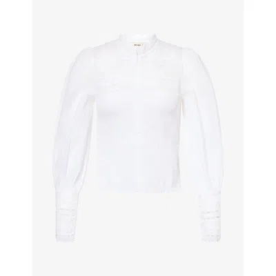 Me And Em And Em Womens Shirred Lace-trim Cotton Blouson Top White