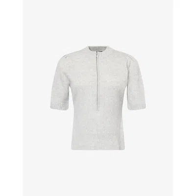 Me And Em And Em Womens Silver Grey Melange Short-sleeve Knitted Cashmere T-shirt Xs