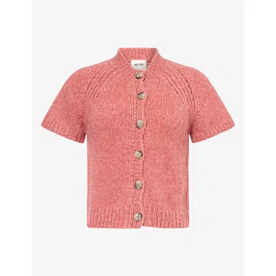 Me And Em And Em Womens Short-sleeve Alpaca And Wool Blend Cardigan Smoke Rose Pink Mela